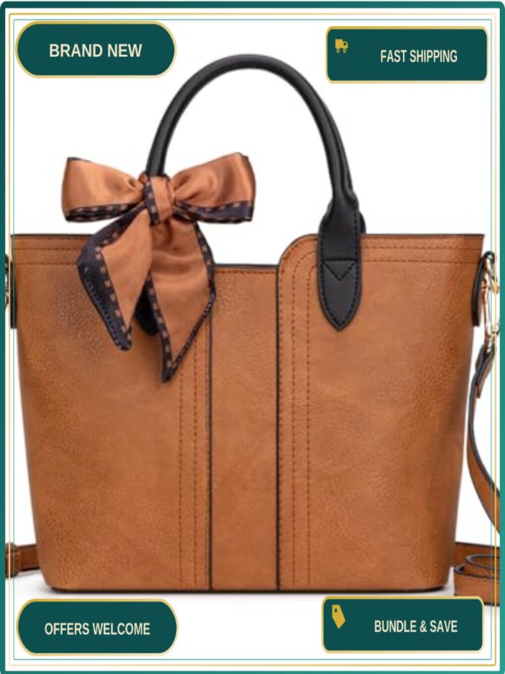 Vegan Leather Satchel Crossbody Purse with Detachable Strap Gold-Tone Hardware